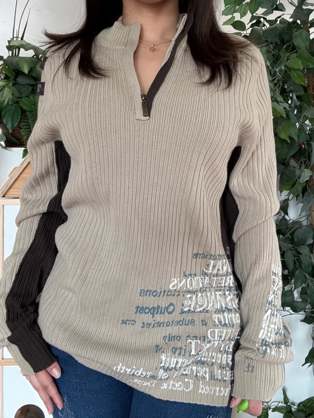 Y2K Grunge Ribbed Quarter Zip Sweater Mallgoth Skater